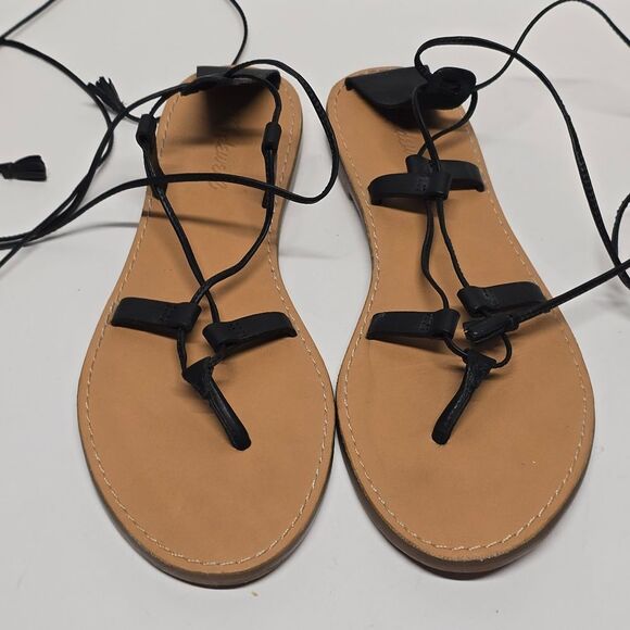 Madewell The Boardwalk Lace Up Greek Gladiator Sandal Black Leather Women's 8.5 - Picture 2 of 10